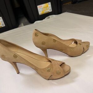 Kate Spade Tan Heels with Gold Polka Dots